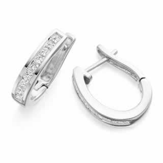 Princess Cut Channel-Set Diamond Hoop Earrings In 9K White Gold(0.48ct tw)